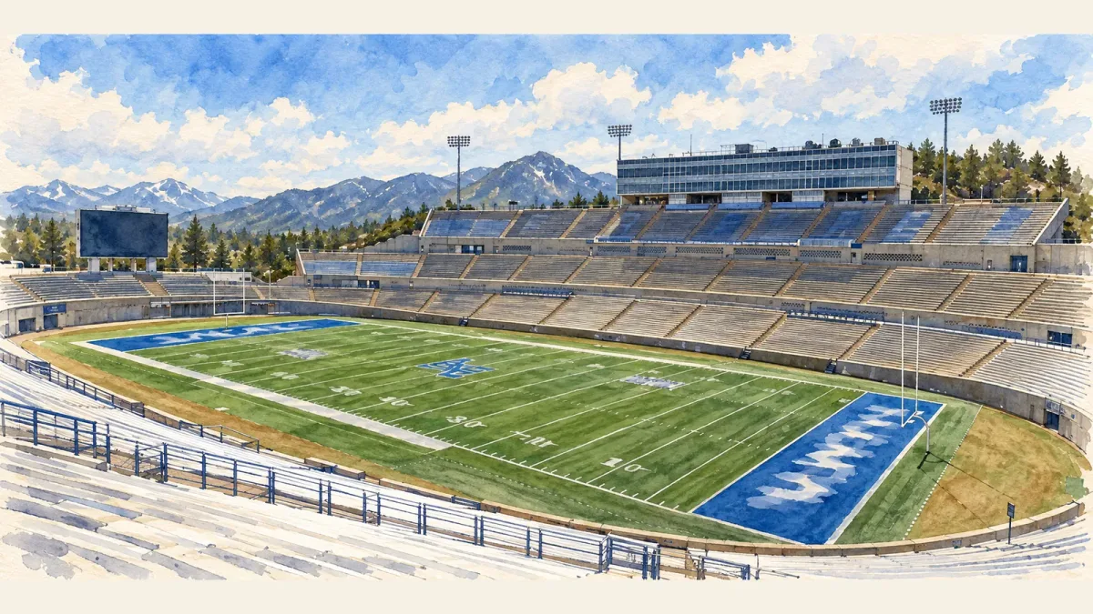 Watercolor illustration of Falcon Stadium