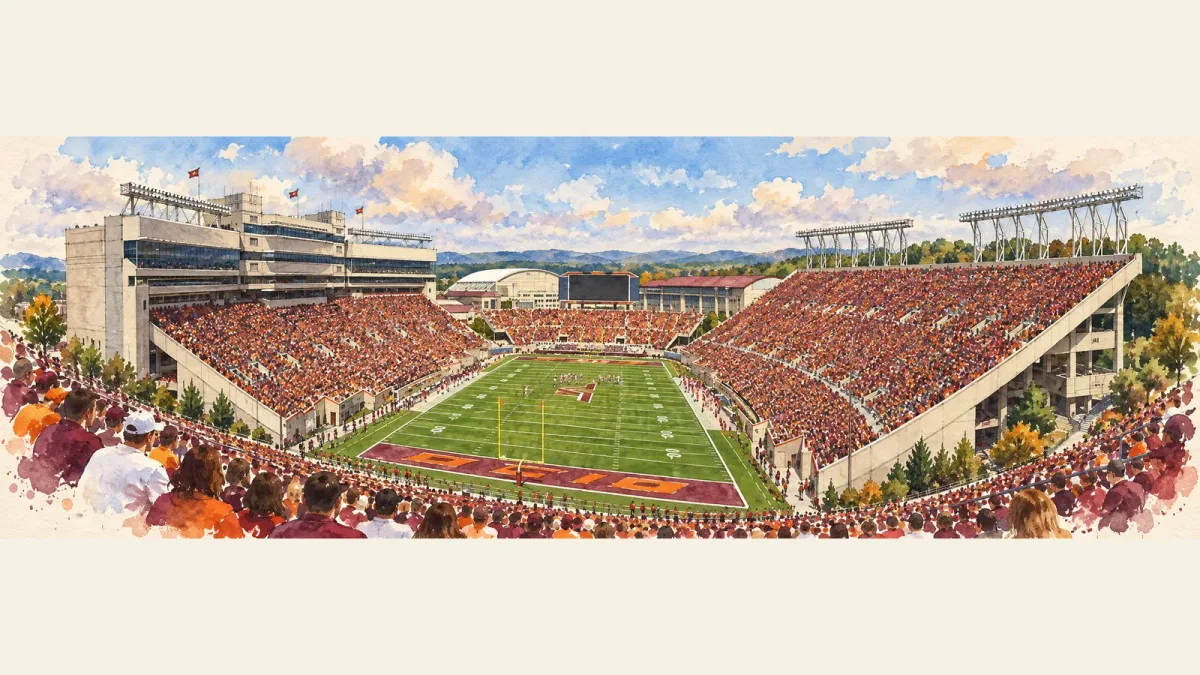 Watercolor illustration of Lane Stadium