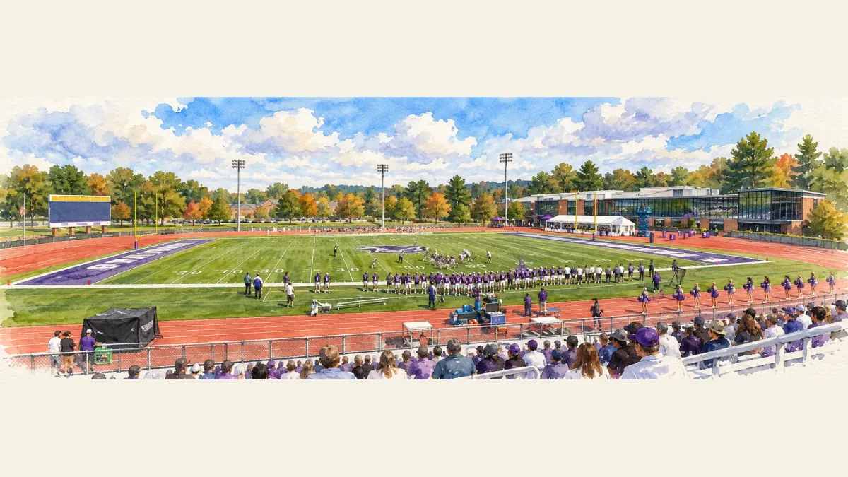 Watercolor illustration of W.B. Mason Stadium