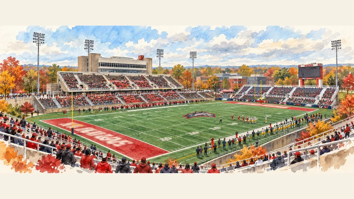 Watercolor illustration of Kenneth P. LaValle Stadium