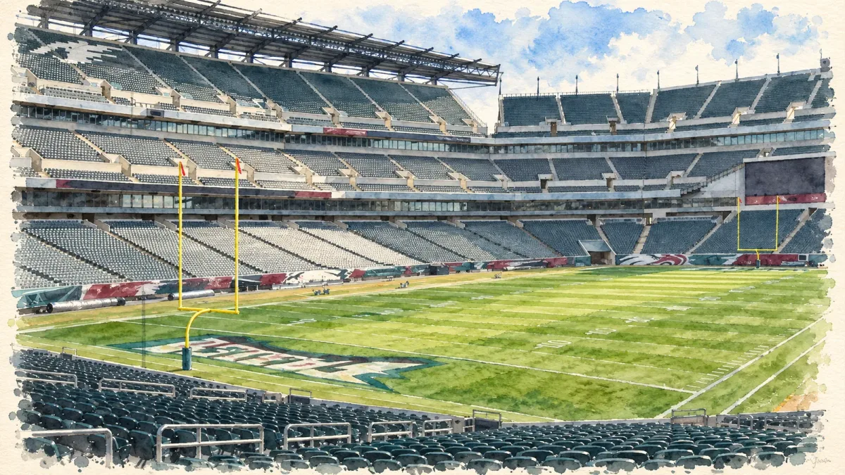 Watercolor illustration of Lincoln Financial Field