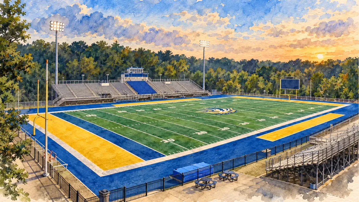Watercolor illustration of Ralph F. DellaCamera Stadium