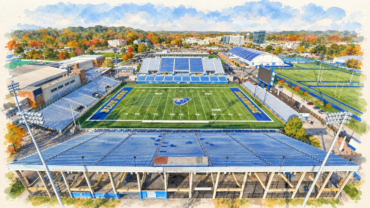 Watercolor illustration of Delaware Stadium