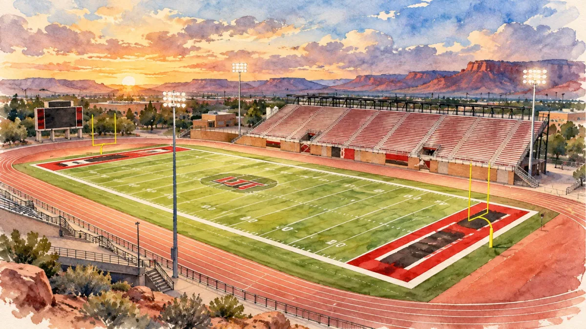 Watercolor illustration of Greater Zion Stadium