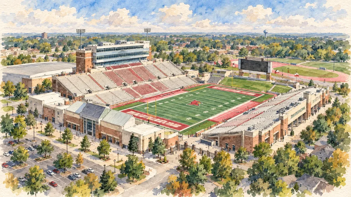 Watercolor illustration of Scheumann Stadium