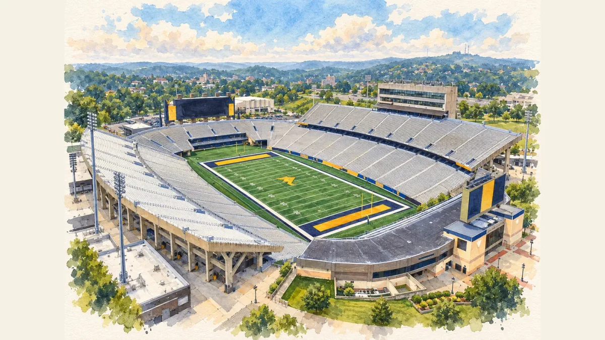 Watercolor illustration of Milan Puskar Stadium
