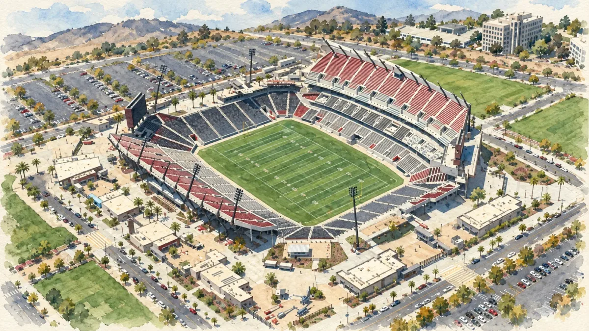 Watercolor illustration of Snapdragon Stadium