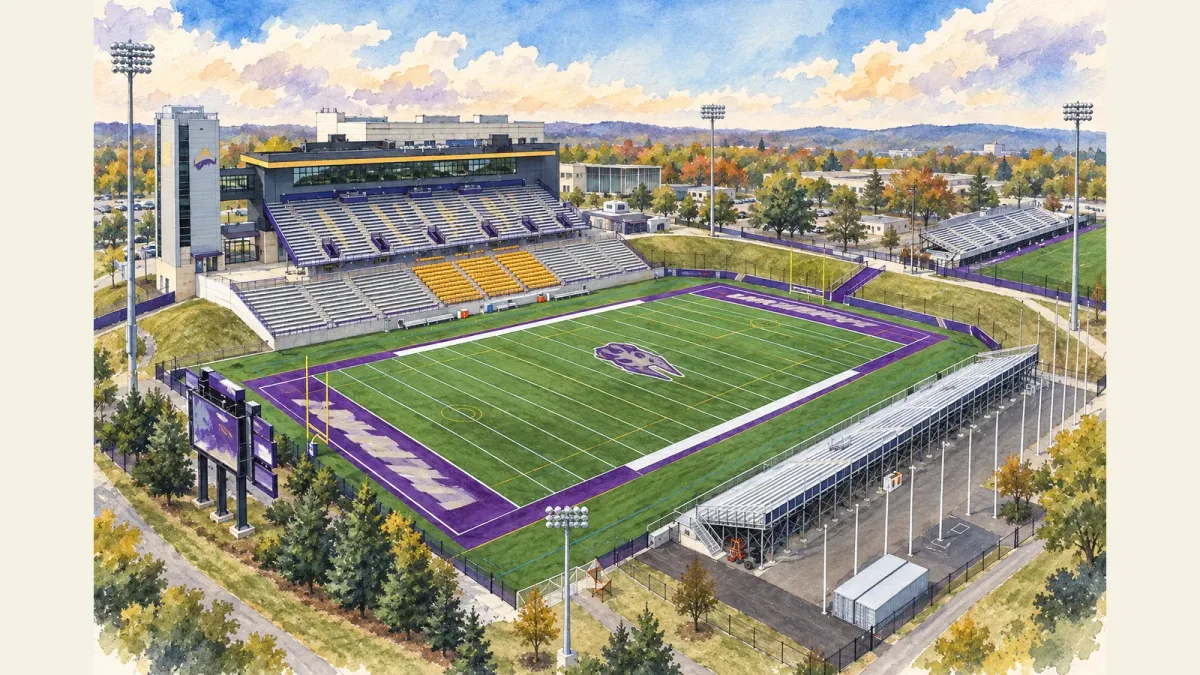 Watercolor illustration of Bob Ford Field
