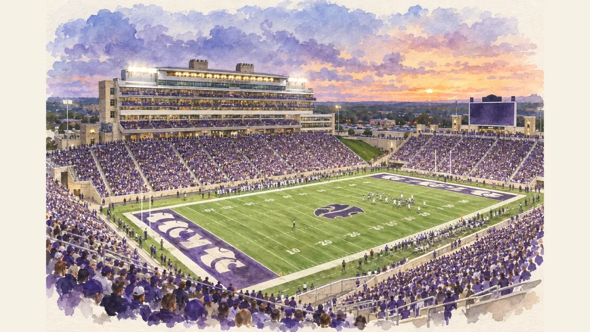 Watercolor illustration of Bill Snyder Family Stadium