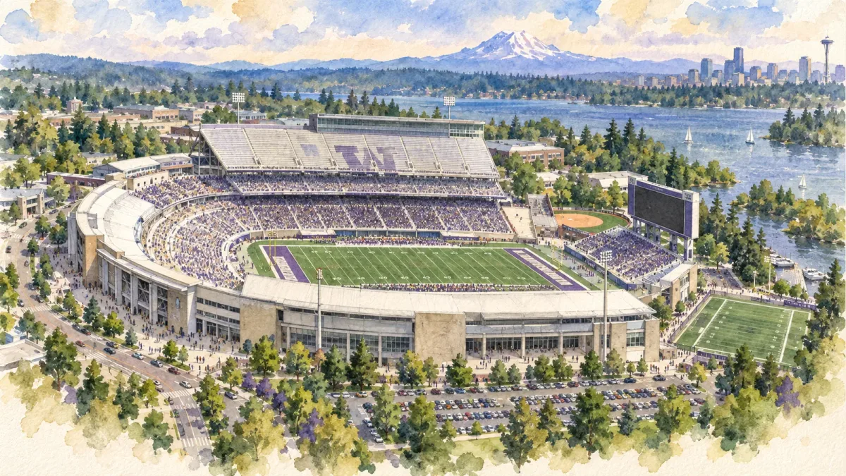 Watercolor illustration of Husky Stadium