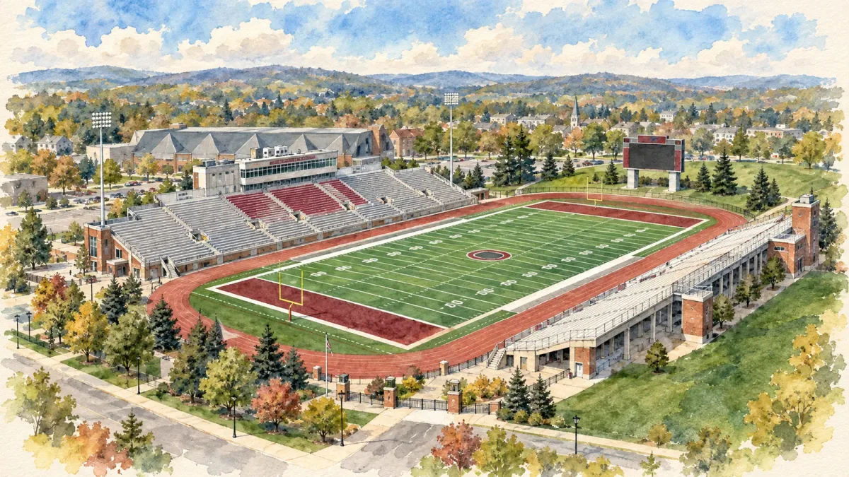 Watercolor illustration of Andy Kerr Stadium