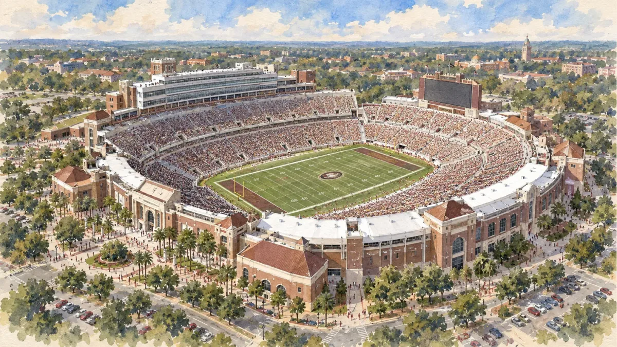 Watercolor illustration of Doak Campbell Stadium