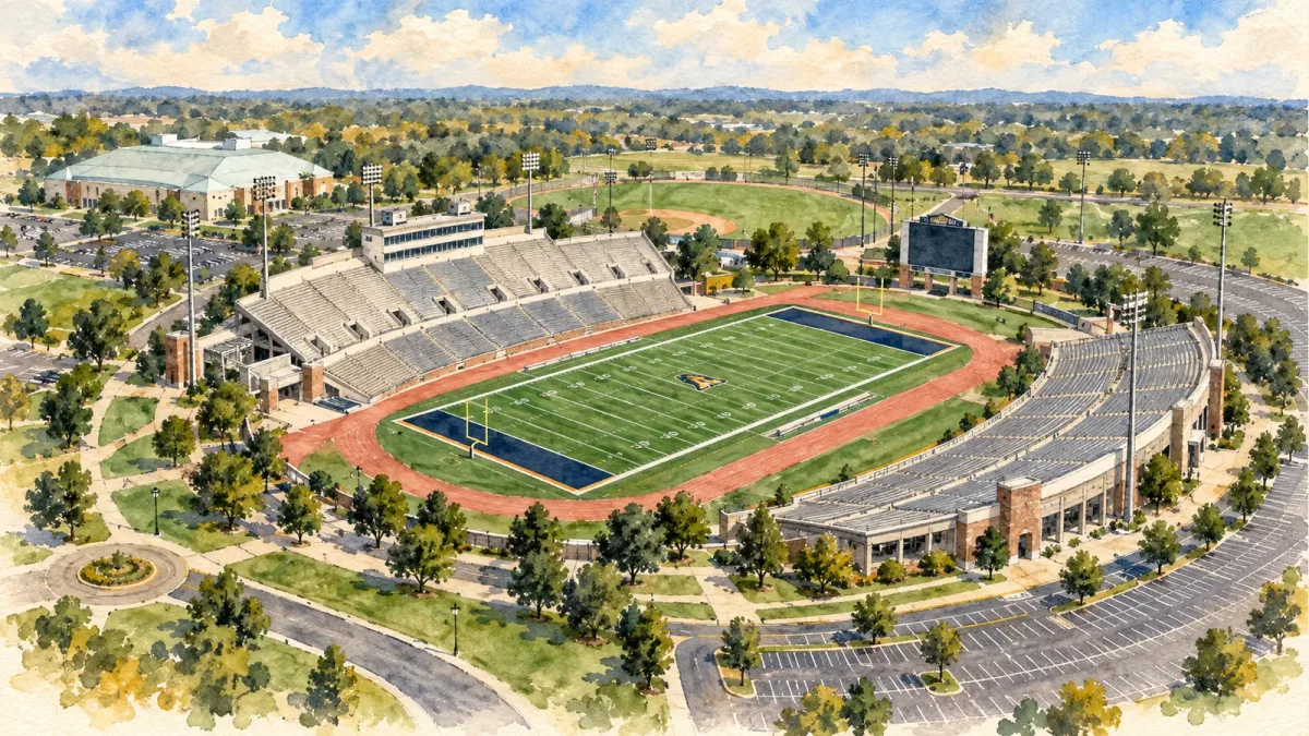 Watercolor illustration of Roy Stewart Stadium