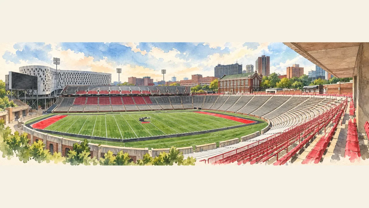 Watercolor illustration of Nippert Stadium