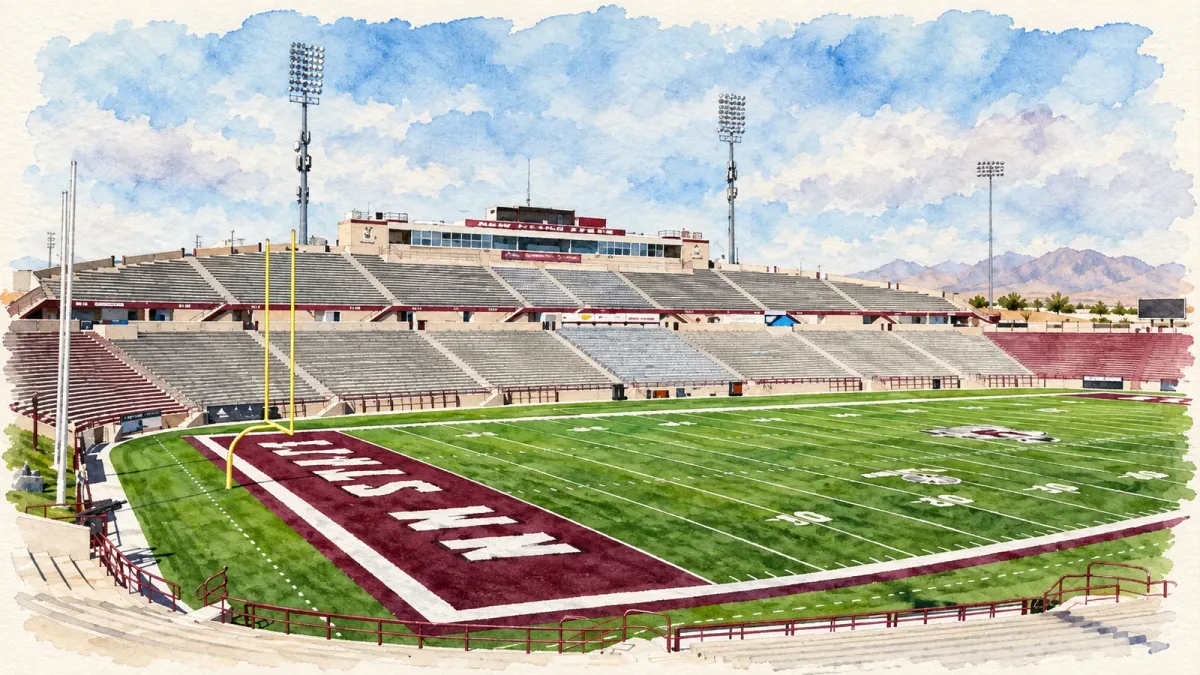 Watercolor illustration of Aggie Memorial Stadium