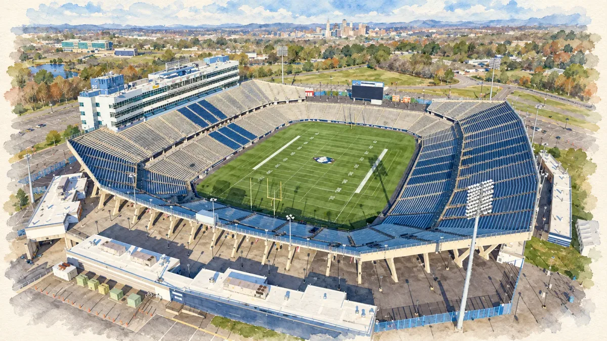 Watercolor illustration of Pratt & Whitney Stadium