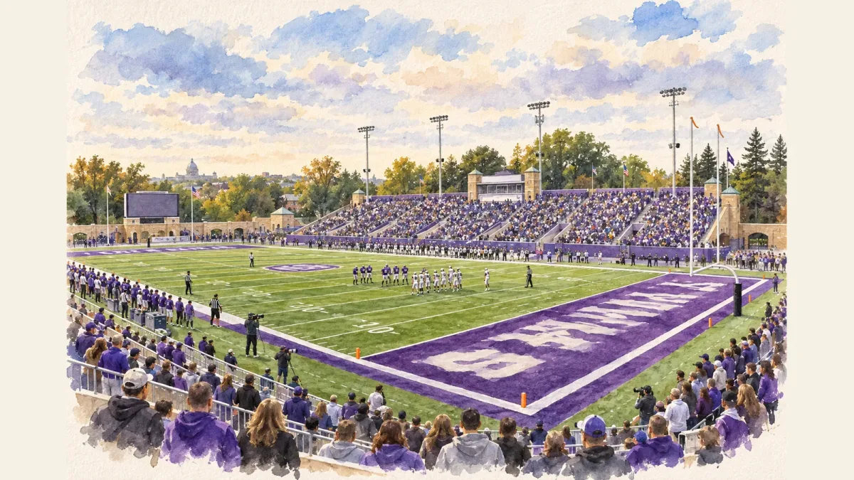 Watercolor illustration of O'Shaughnessy Stadium