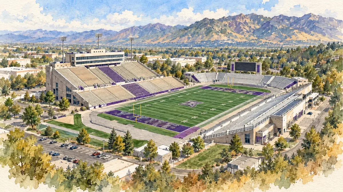 Watercolor illustration of Stewart Stadium