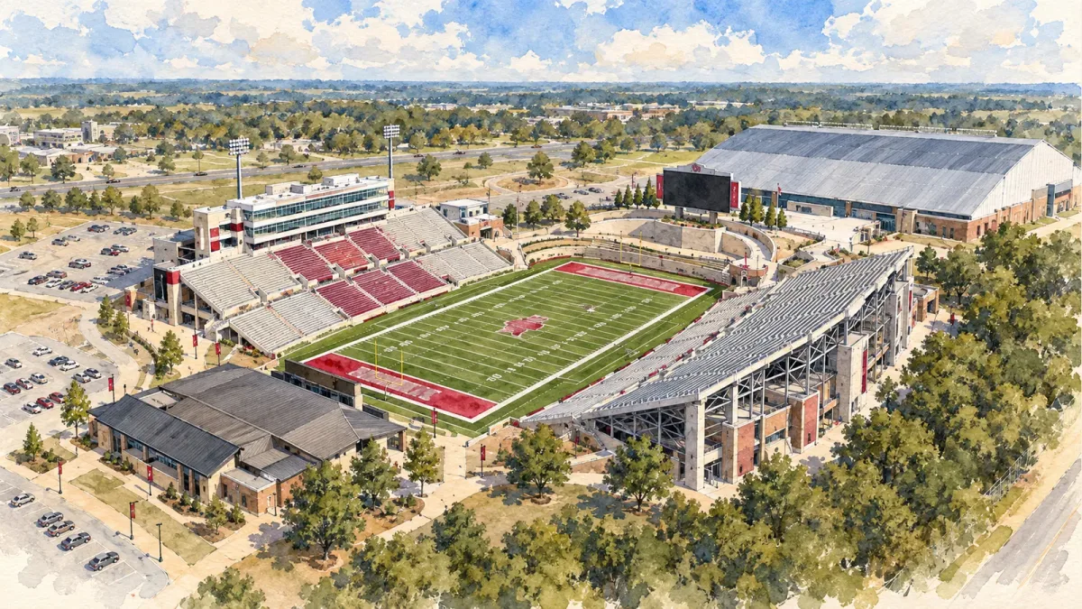 Watercolor illustration of Centennial Bank Stadium
