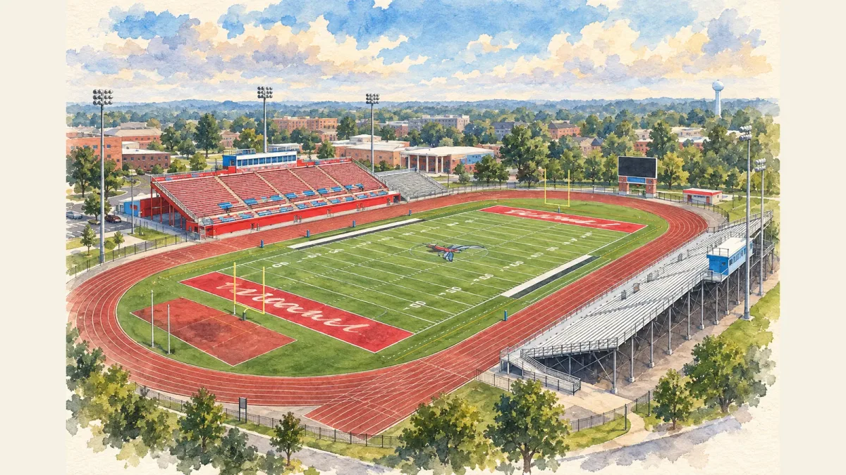 Watercolor illustration of Alumni Stadium