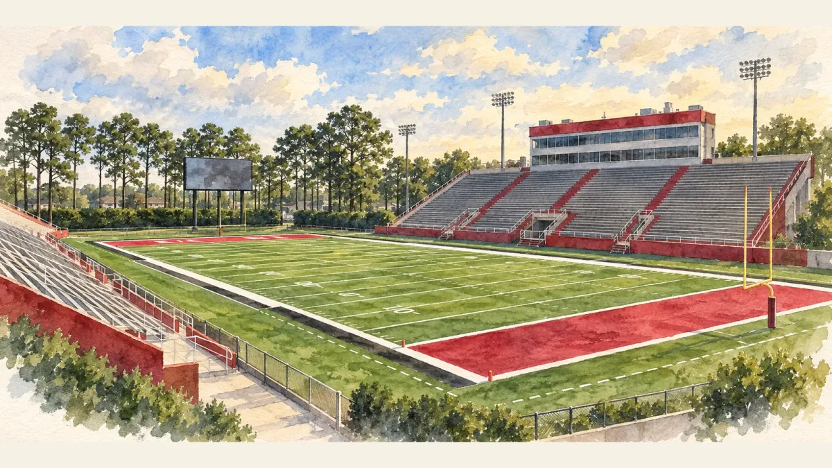 Watercolor illustration of Manning Field at John L. Guidry Stadium