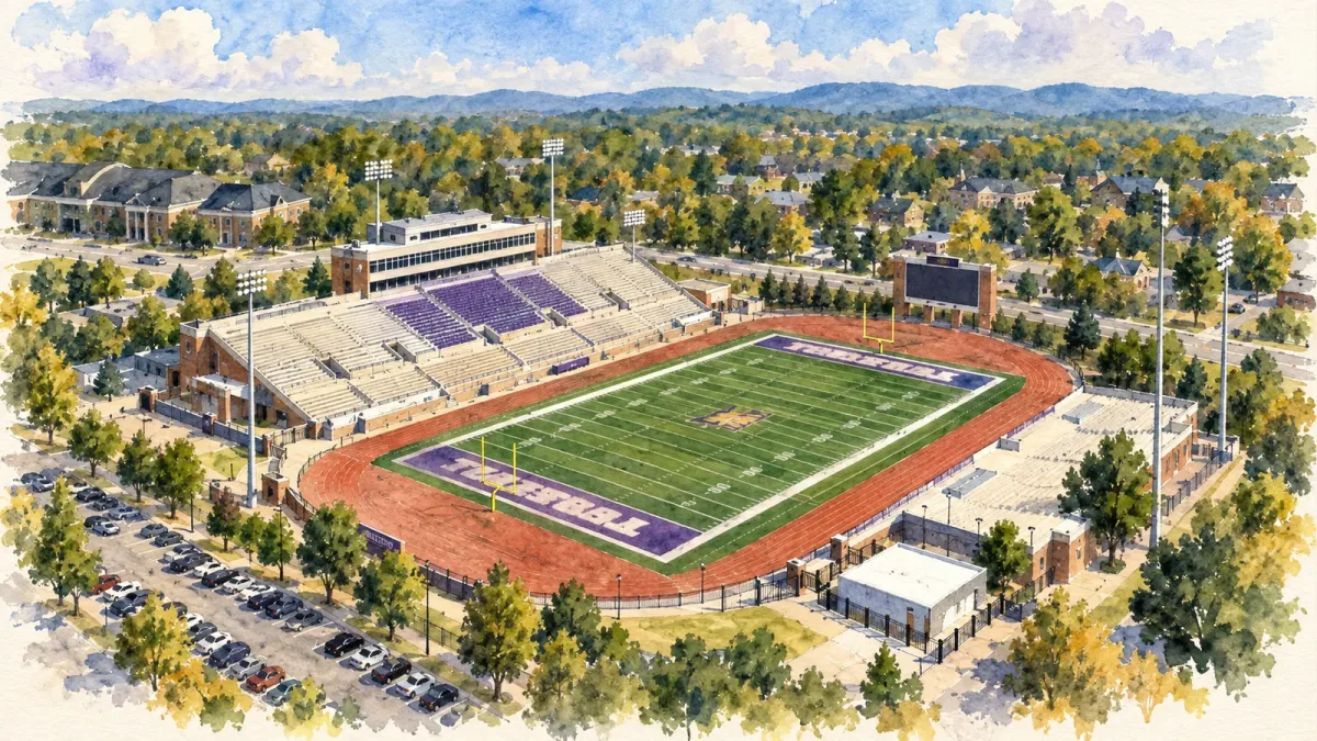 Watercolor illustration of Tucker Stadium