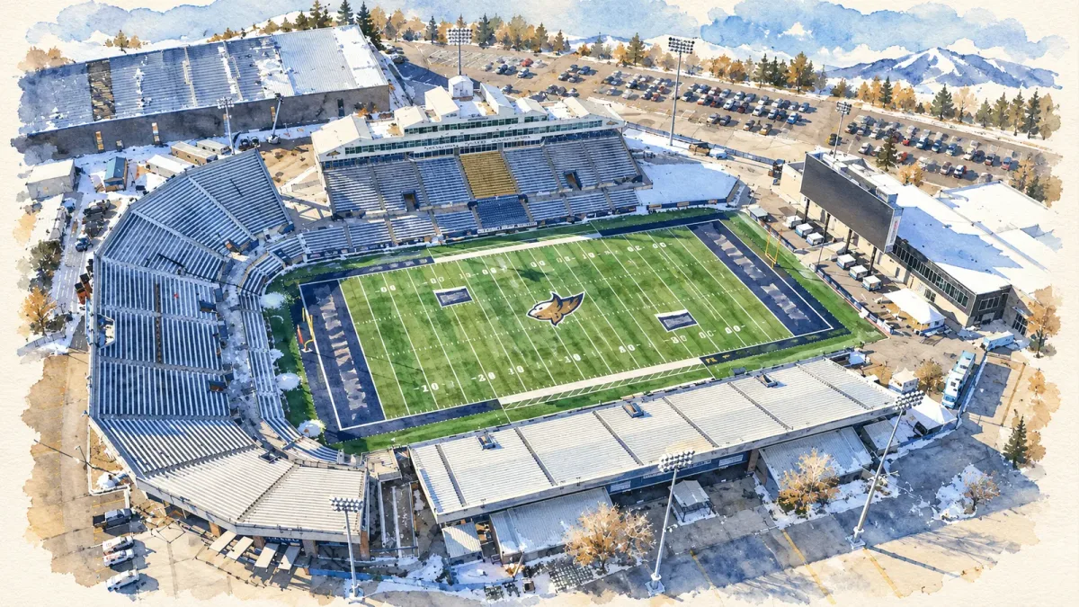 Watercolor illustration of Bobcat Stadium