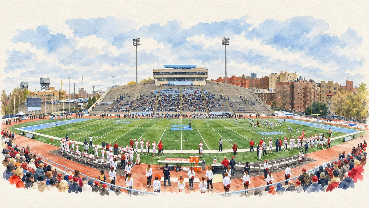 Watercolor illustration of Lawrence A. Wien Stadium