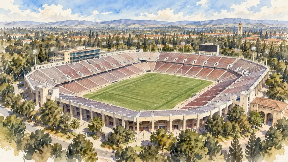 Watercolor illustration of Stanford Stadium