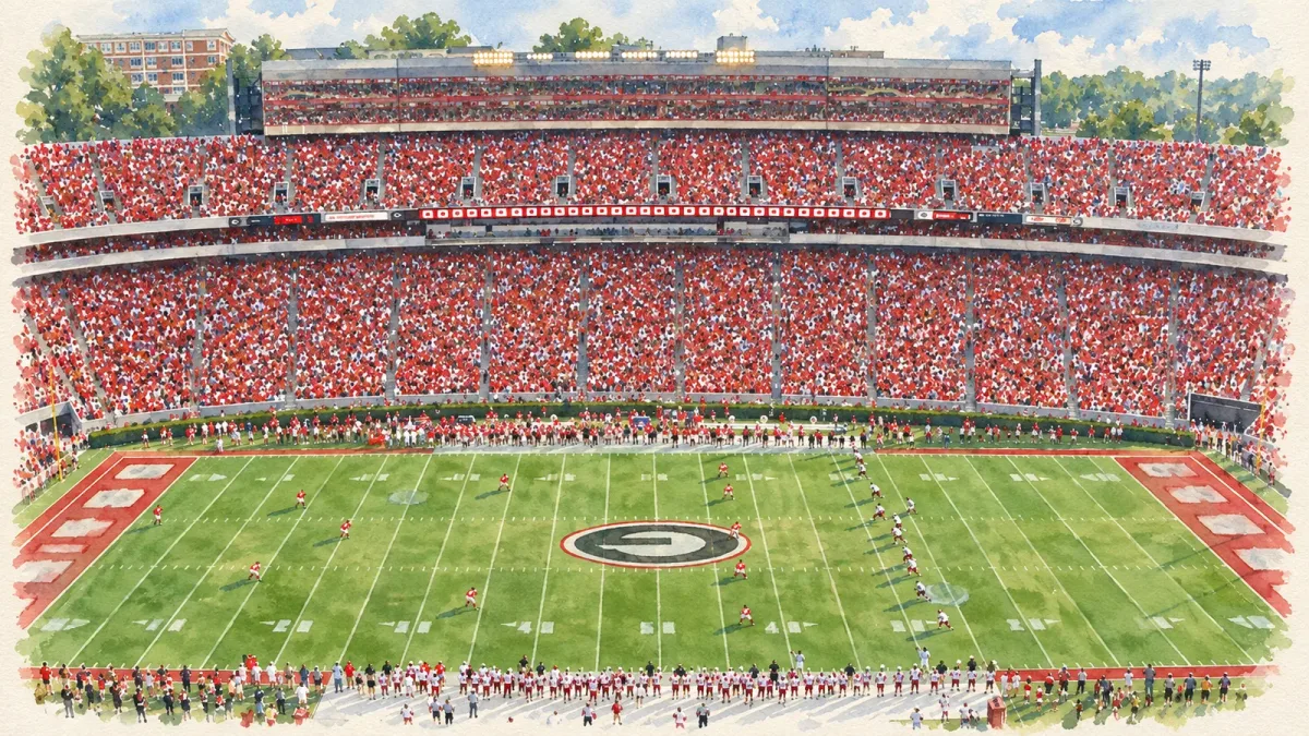 Watercolor illustration of Sanford Stadium
