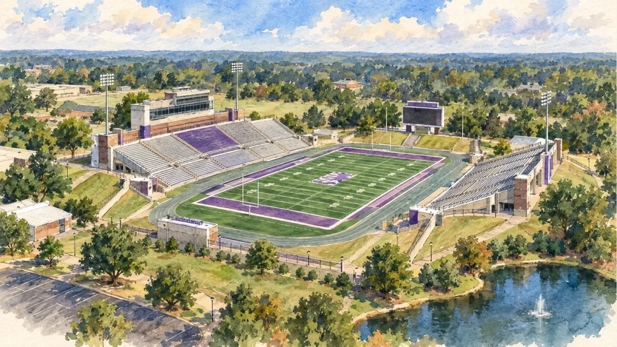 Watercolor illustration of Homer Bryce Stadium