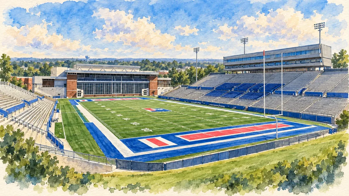 Watercolor illustration of Joe Aillet Stadium