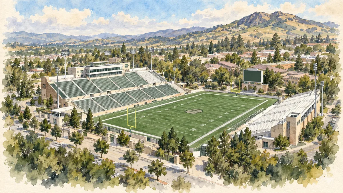 Watercolor illustration of Alex G. Spanos Stadium