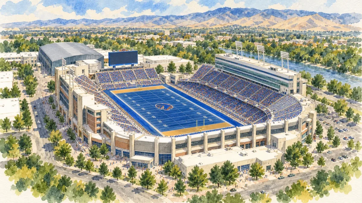 Watercolor illustration of Albertsons Stadium