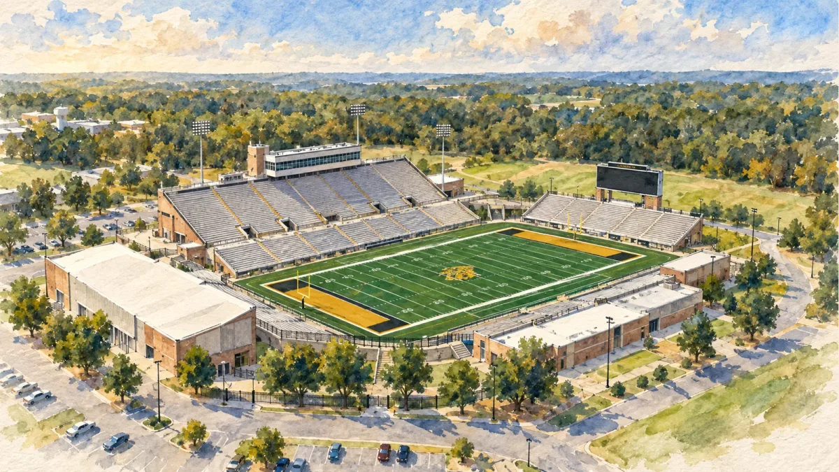 Watercolor illustration of Golden Lion Stadium