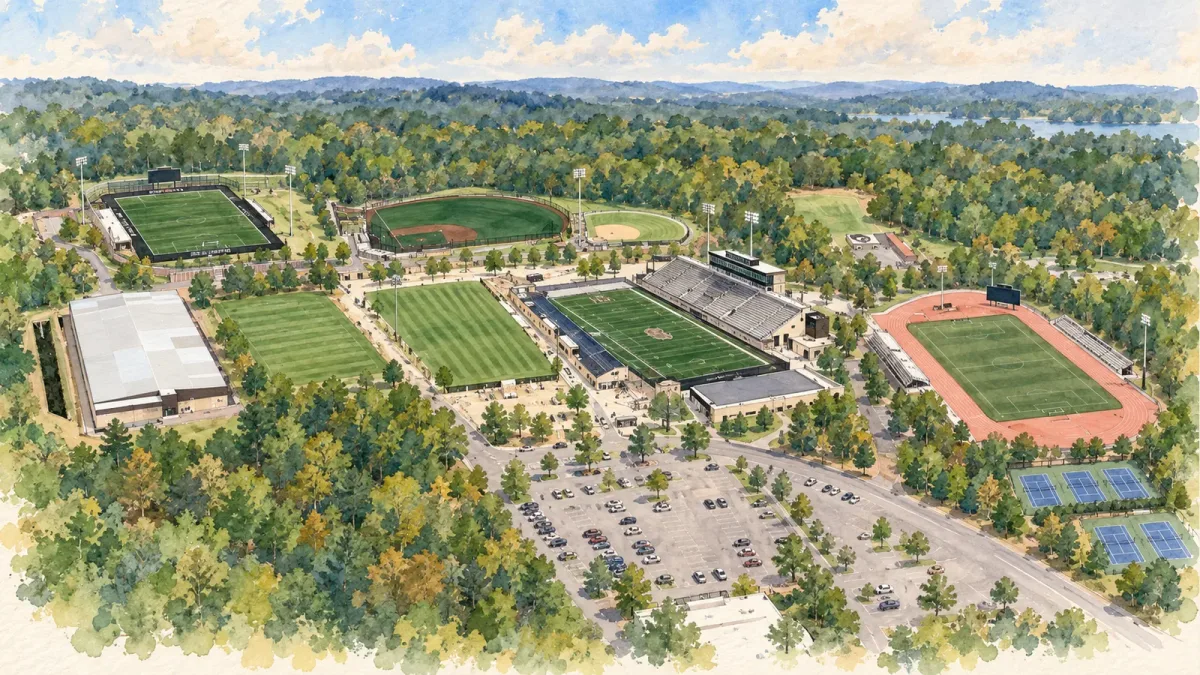 Watercolor illustration of Bulldog Stadium