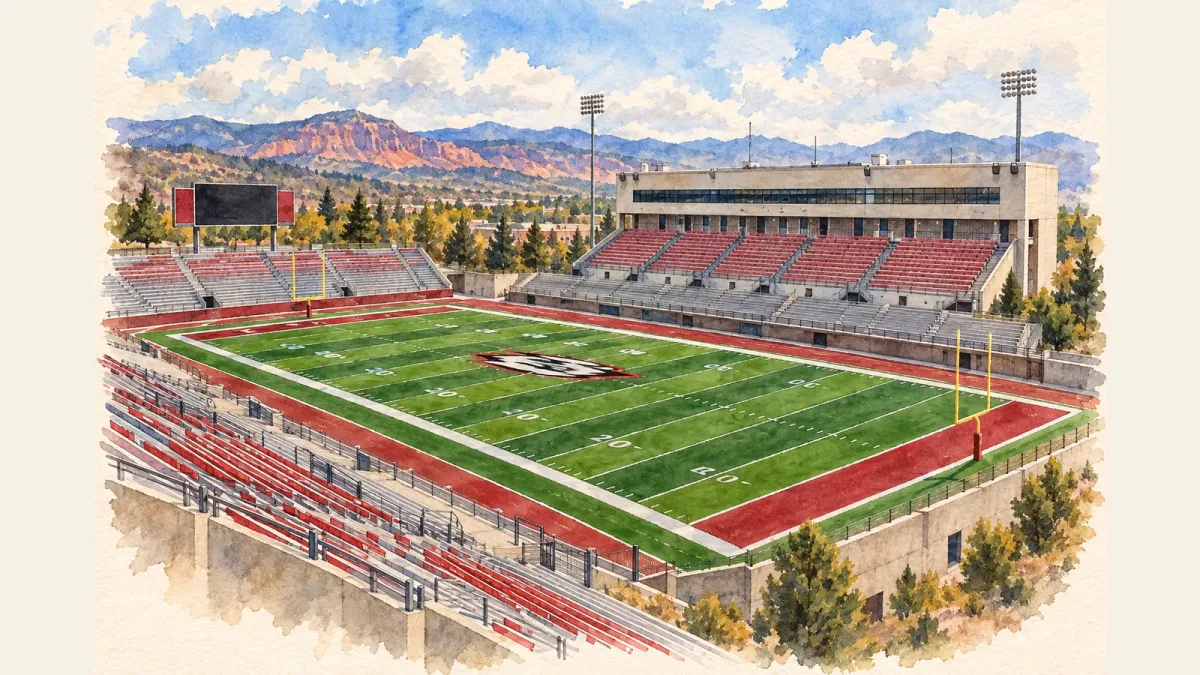 Watercolor illustration of Eccles Coliseum