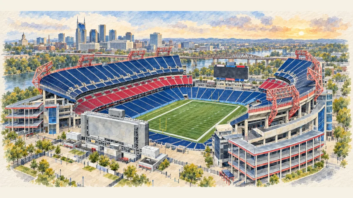 Watercolor illustration of Nissan Stadium