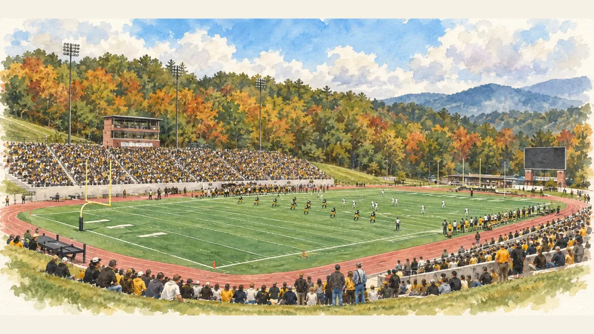 Watercolor illustration of Kidd Brewer Stadium