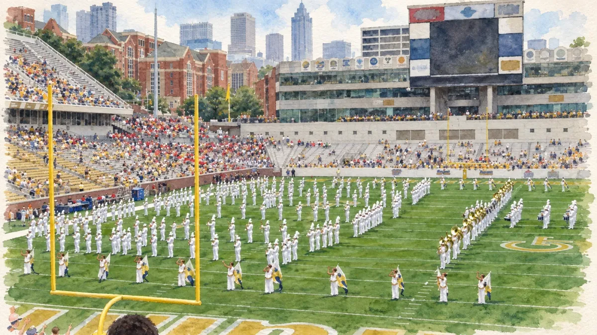 Watercolor illustration of Bobby Dodd Stadium