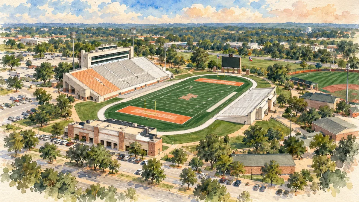 Watercolor illustration of Elliott T. Bowers Stadium