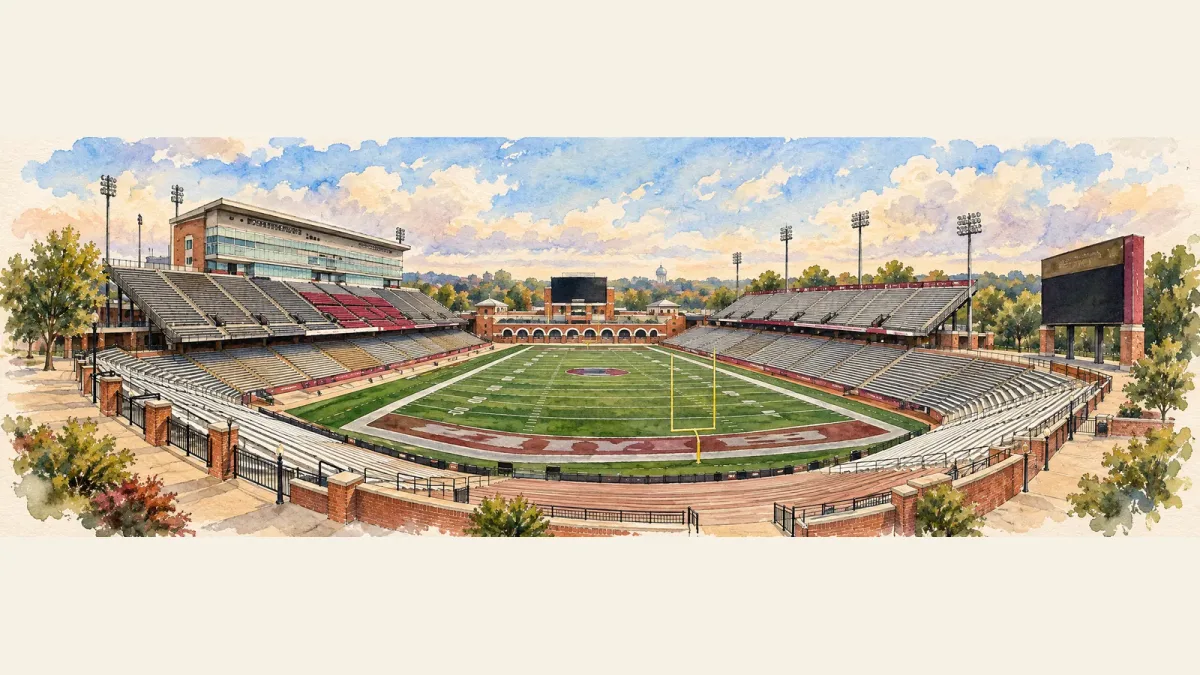 Watercolor illustration of Veterans Memorial Stadium (AL)