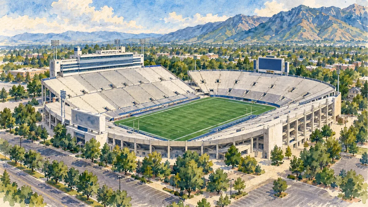 Watercolor illustration of LaVell Edwards Stadium