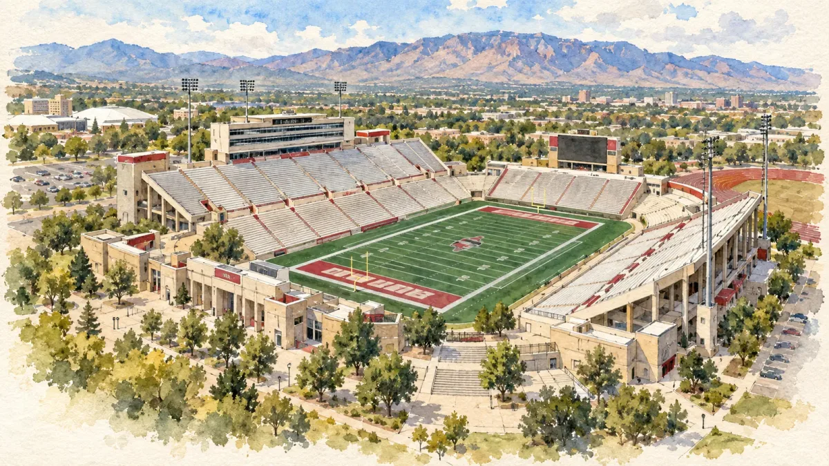 Watercolor illustration of University Stadium (NM)
