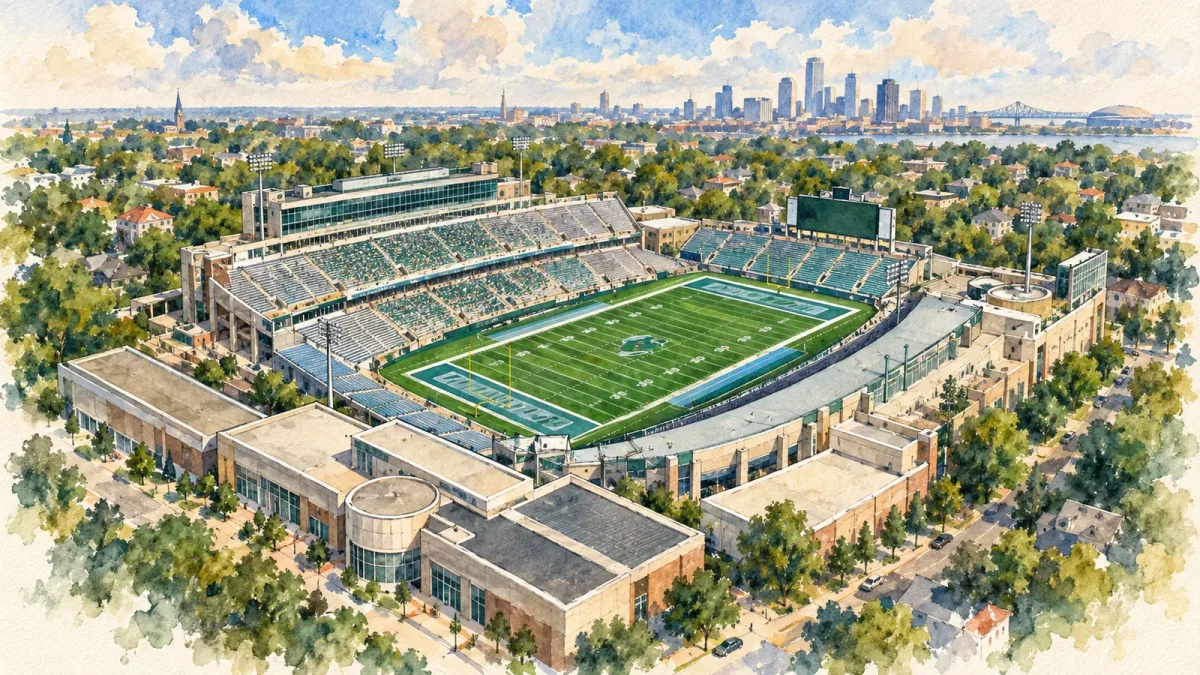 Watercolor illustration of Yulman Stadium
