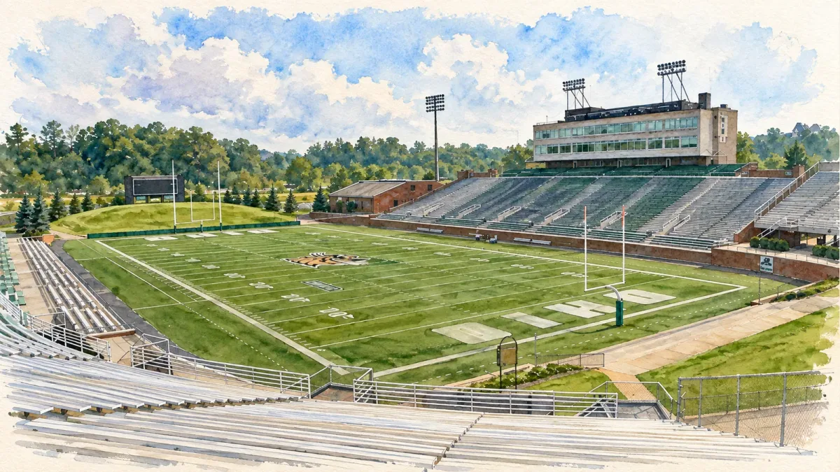Watercolor illustration of Peden Stadium