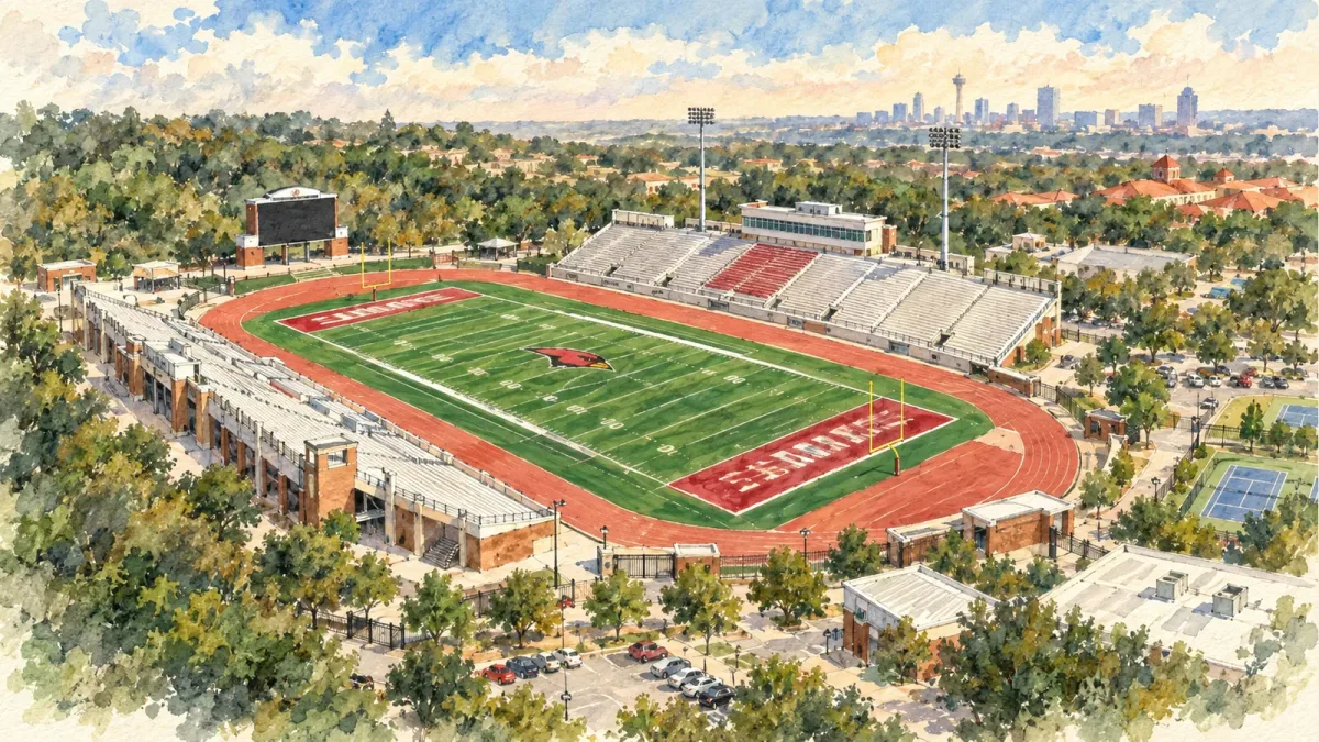 Watercolor illustration of Gayle and Tom Benson Stadium