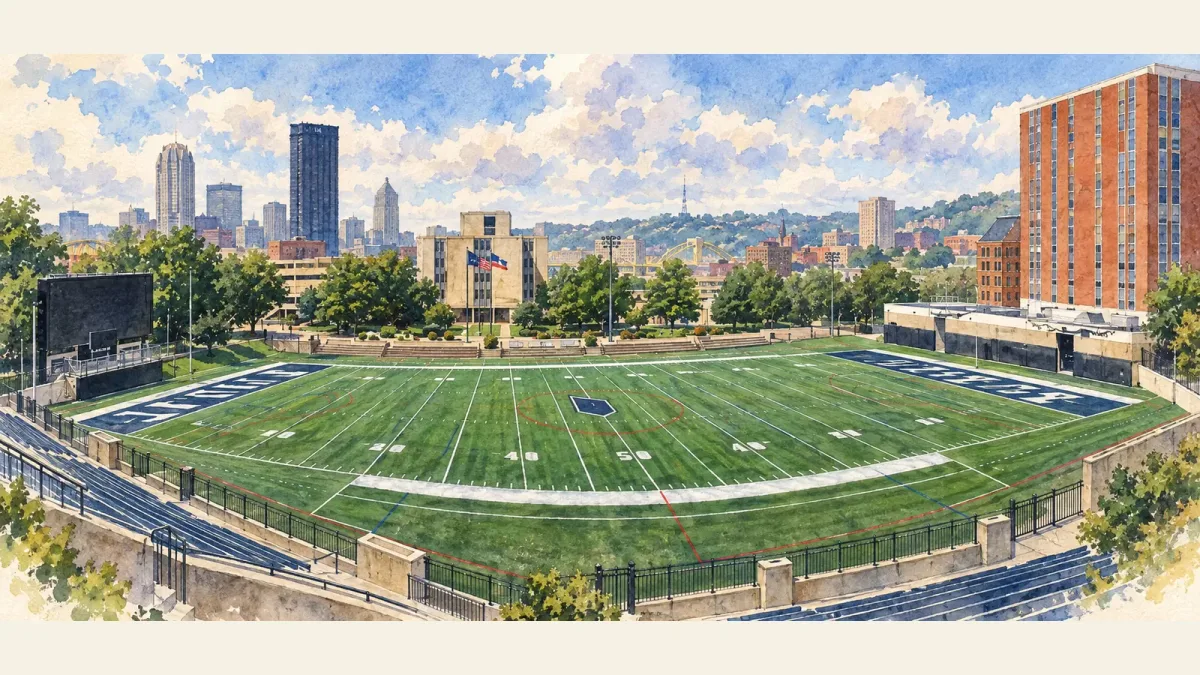 Watercolor illustration of Arthur J. Rooney Athletic Field
