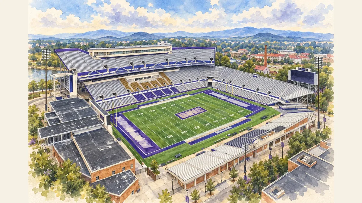 Watercolor illustration of Bridgeforth Stadium