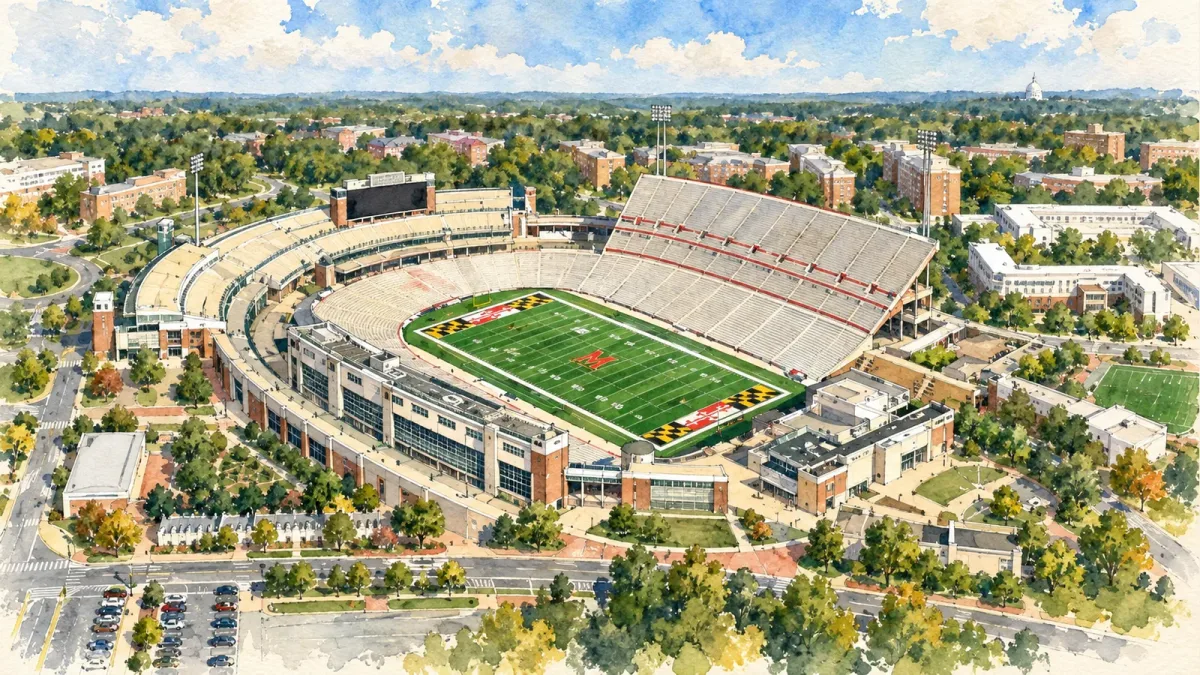 Watercolor illustration of SECU Stadium